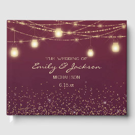 Libro De Visitas Burgundy Gold String ilumina a un Boda de farolill