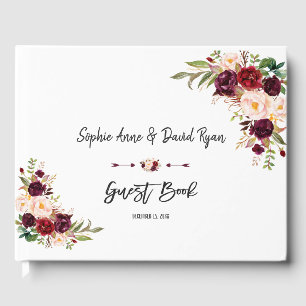 Libro De Visitas Burgundy Marsala Floral Handwribook Guest Book