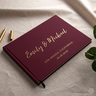 Libro De Visitas Burgundy Personalized Elegant Wedding Guest Book
