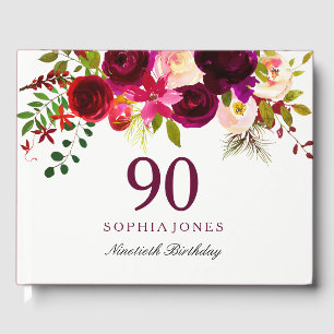 Libro De Visitas Burgundy Red Floral Boho 100 cumpleaños