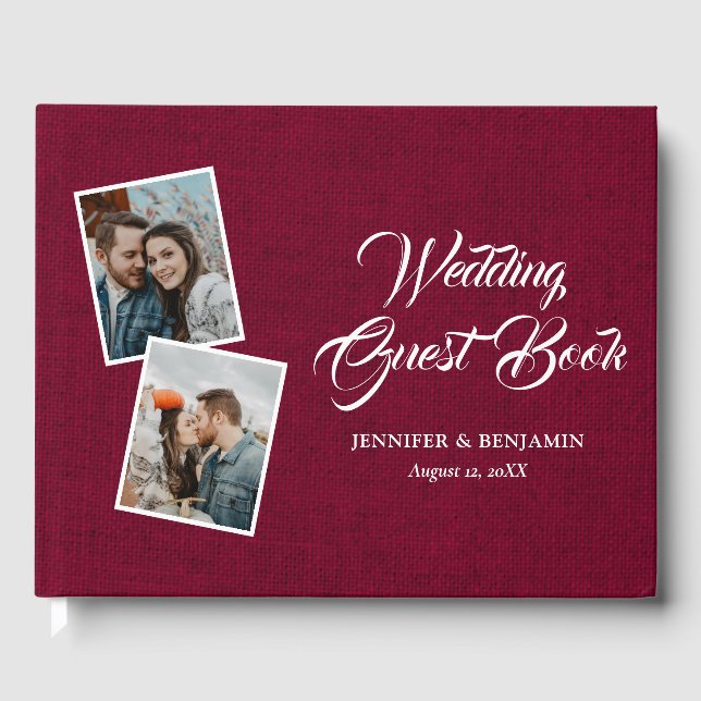 Libro De Visitas Burgundy Rustic Burlap Boda foto (Anverso)