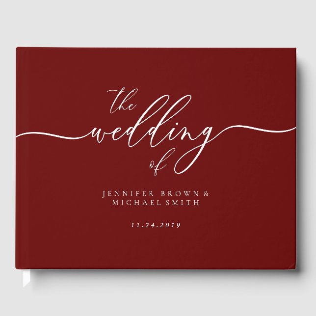 Libro De Visitas Burgundy Simple Modernist Formal Wedding (Anverso)