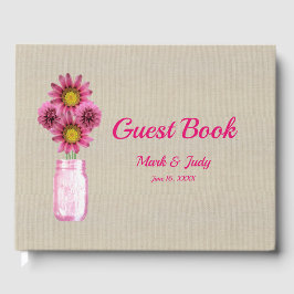 Libro De Visitas Burlap Rustic Floral rosa Mason Jar Boda