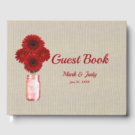 Libro De Visitas Burlap Rustic Red Floral Mason Jar Boda