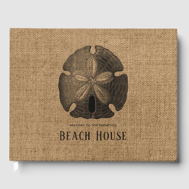 Libro De Visitas Burlap Sand Dollar Shell Beach House (Anverso)