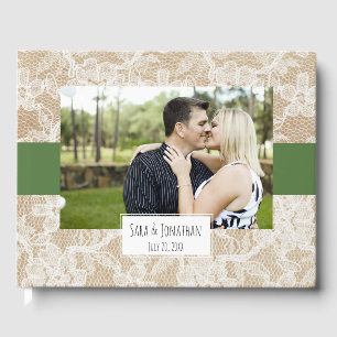 Libro De Visitas Burlap y Lace Green Photo Boda