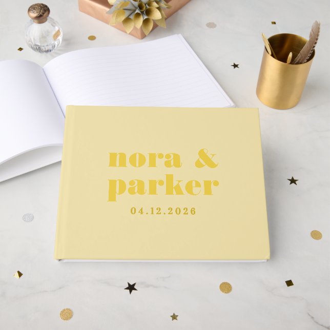 Libro De Visitas Butter Yellow Simple Monogram Wedding (Anverso Abierto)