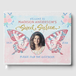 Libro De Visitas Butterfly Floral Photo Sweet 16 Cumpleaños Party