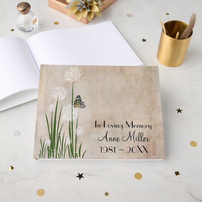 Libro De Visitas Butterfly on a Puff Flower Memorial Service (Anverso Abierto)