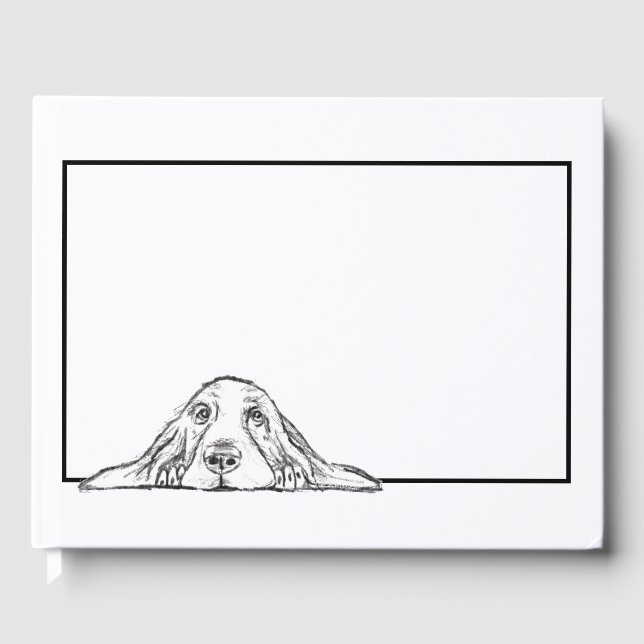 Libro De Visitas cachorro de ojos simples negro y blanco de basset  (Anverso)