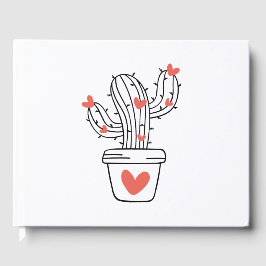 Libro De Visitas Cactus lindo con corazones en verde