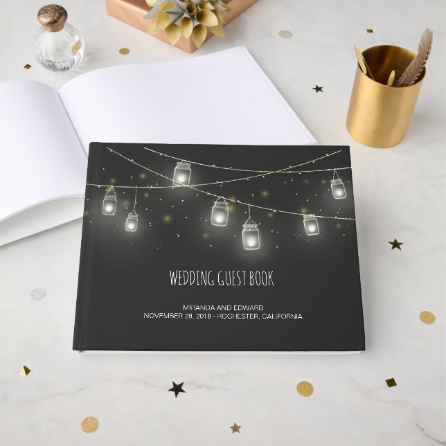 Libro De Visitas Cadenas de mason Jars luce una boda personalizada (Anverso Abierto)