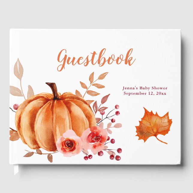 Libro De Visitas Calabaza Naranja floral acuarela | Baby Shower (Anverso)