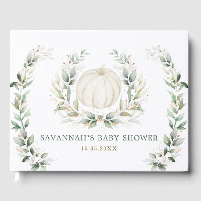 Libro De Visitas Calabaza Suave Verde Dorado Neutral Bebé (Anverso)