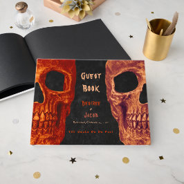 Libro De Visitas Calavera Gótica Naranja Negra Boda de Halloween
