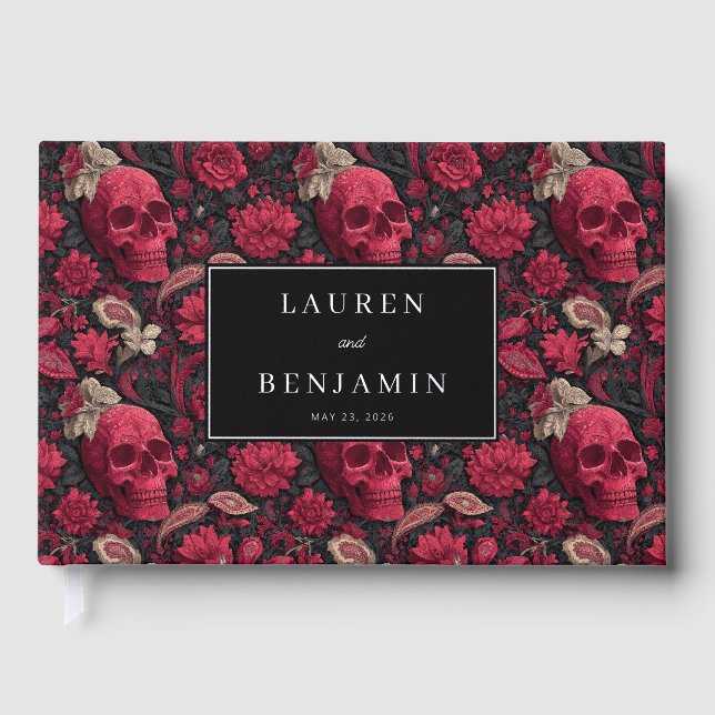 Libro De Visitas Calaveras Florales Rojas Góticas (Anverso)