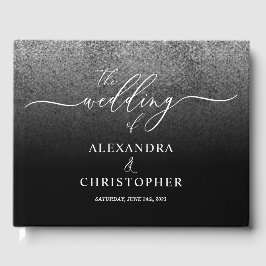 Libro De Visitas Caligrafía de boda con destellos de plata relucien
