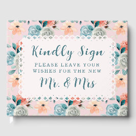 Libro De Visitas Caligrafía de matrimonio elegante de encaje floral