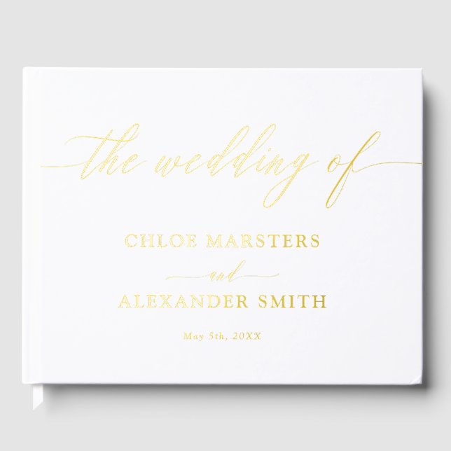 Libro De Visitas Caligrafía delicada boda oro blanco (Anverso)