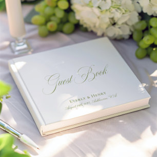 Libro De Visitas Caligrafía elegante blanca y verde salvia Boda