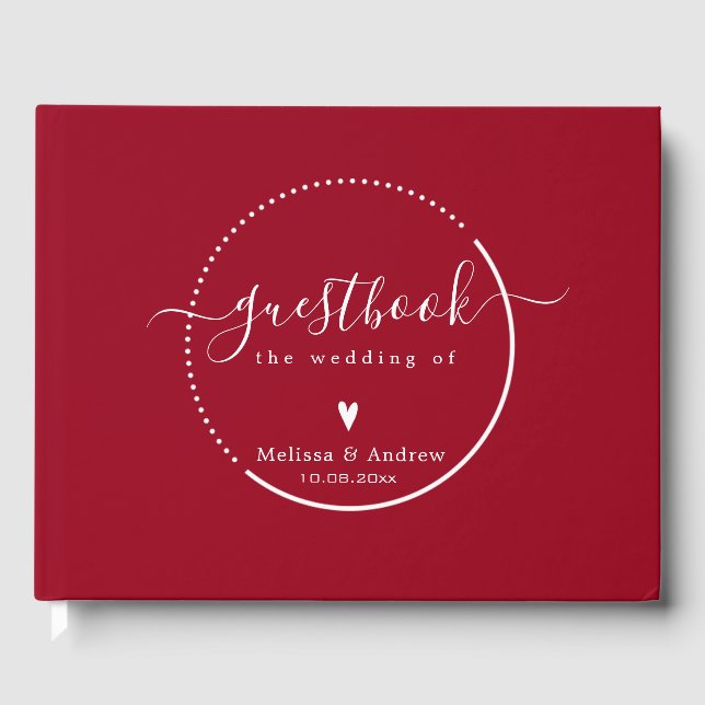 Libro De Visitas Caligrafía elegante - Boda rojo carmín (Anverso)