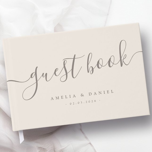 Libro De Visitas Caligrafía elegante de boda marrón claro (Elegant calligraphy wedding light tan brown guest book)