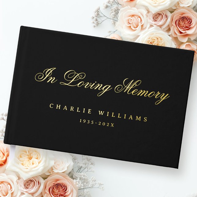 Libro De Visitas Caligrafía en el funeral de amor real negro (Calligraphy in loving memory funeral black real foil guest book)