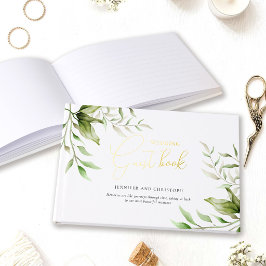 Libro De Visitas Caligrafía Floral Elegante Bodas de Eucalipto