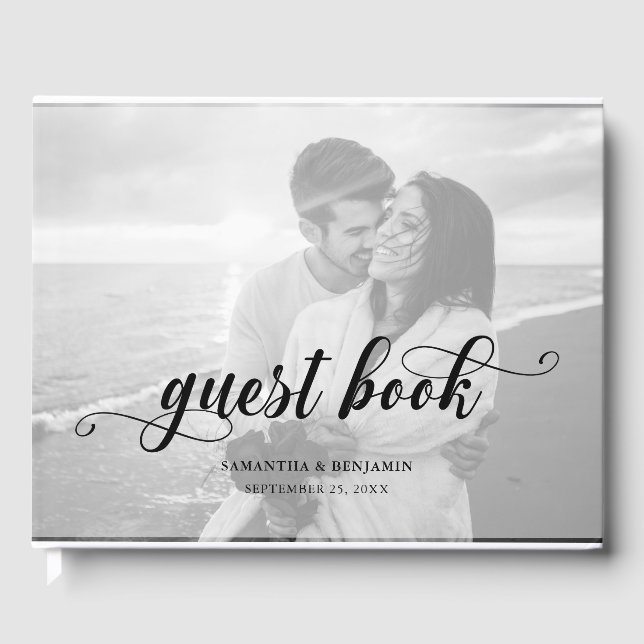 Libro De Visitas Caligrafía moderna Boda de fotografías en blanco y (Anverso)
