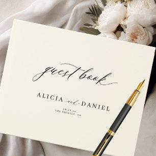 Libro De Visitas Caligrafía moderna elegante minimal marfil boda