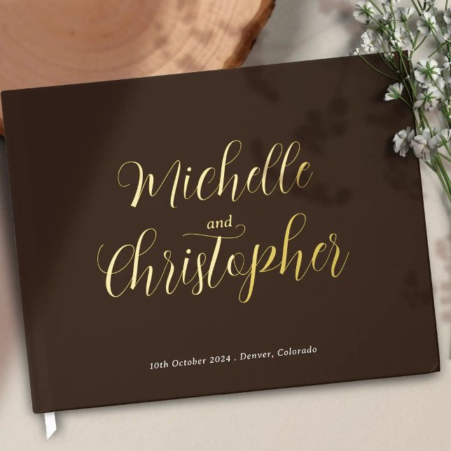 Libro De Visitas Caligrafía moderna para novia y Boda de Groom (Modern Calligraphy for Bride and Groom's Wedding foil guest book. Simple elegant wedding style.)