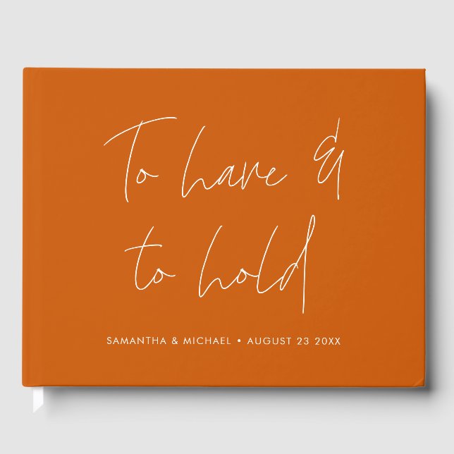 Libro De Visitas Caligrafía moderna promete Boda Naranja quemado (Anverso)