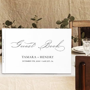 Libro De Visitas Caligrafía simple elegante Boda blanco negro