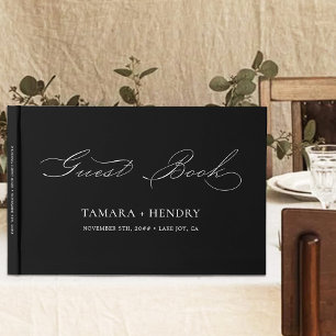Libro De Visitas Caligrafía simple elegante Boda blanco y negro