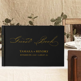 Libro De Visitas Caligrafía simple elegante Boda negro y oro