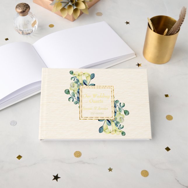 Libro De Visitas Calla Lilies y Eucalipto blancos (Anverso Abierto)