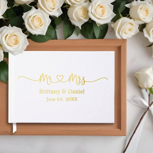 Libro De Visitas Calligraphy Heart Boda Relieve metalizado dorado S