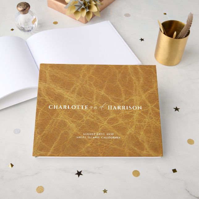 Libro De Visitas Camello de cuero falso monograma Boda personalizad (Anverso Abierto)