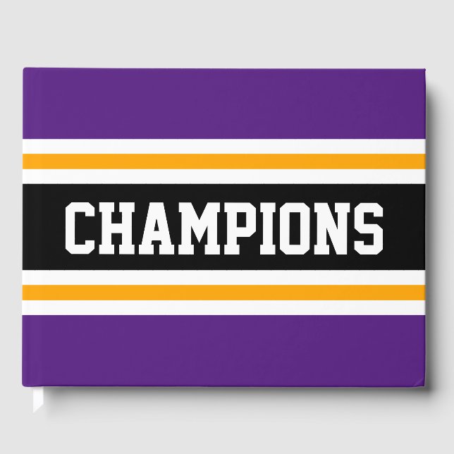 Libro De Visitas CAMPEONES Atléticos Audaces Rayas Negras Púrpura (Anverso)