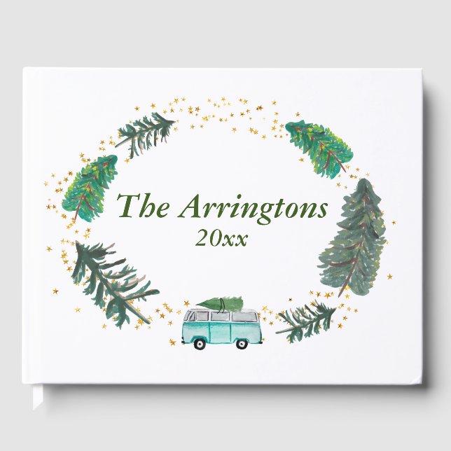 Libro De Visitas Camper de granja rústica florística personalizado (Anverso)