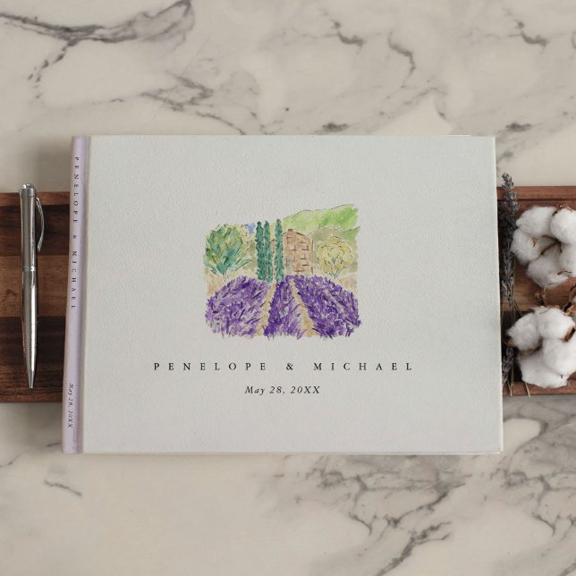 Libro De Visitas Campos de Lavanda de Acuarela (Watercolor Lavender Fields Guest Book)