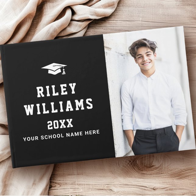 Libro De Visitas Captura de graduación de un estudiante de fotograf (Photo student graduate graduation cap black guest book)