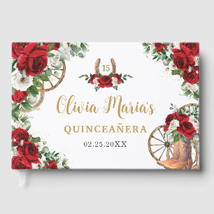 Libro De Visitas Carro blanco rojo Floral Carro Cowboy Boots Quince