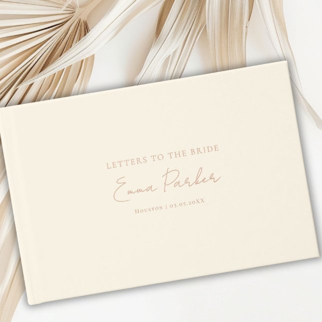 Libro De Visitas Cartas a la novia, Beige-Rosa-Relieve metalizado-o (Letters to the Bride, Gold-Foil, Black Foil Guest Book)