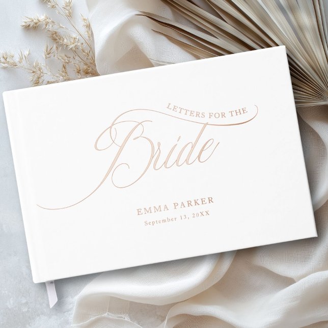 Libro De Visitas Cartas a la novia, blanca, Rosa-oro (Personalized, Letters to the Bride, White, Rose-Gold- Foil Guest Book for your Bridal Shower. )
