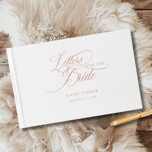 Libro De Visitas Cartas a la novia, moderna, elegante, blanca (Letters to the Bride, Modern, Elegant, White Guest Book, personalized with your name and date.)