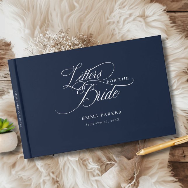 Libro De Visitas Cartas a la novia, moderna, elegante, marina (Letters to the Bride, Modern, Elegant, Blue-Navy Guest Book, personalized with your name and date.)