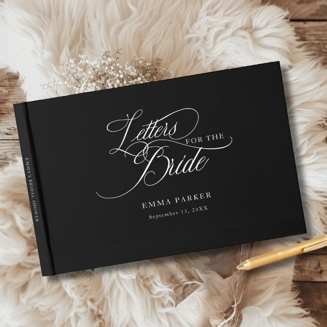 Libro De Visitas Cartas a la novia, moderna, elegante, negra (Letters to the Bride, Modern, Elegant, Black-White Guest Book, personalized with your name and date.)