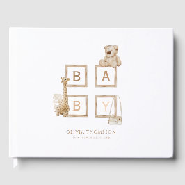 Libro De Visitas Cartas Neutrales de Bloques de Madera Boho