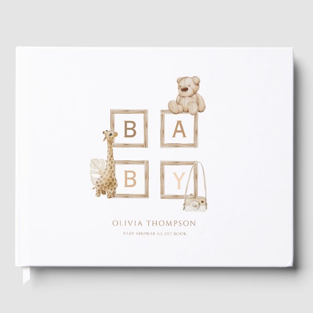 Libro De Visitas Cartas Neutrales de Bloques de Madera Boho (Anverso)